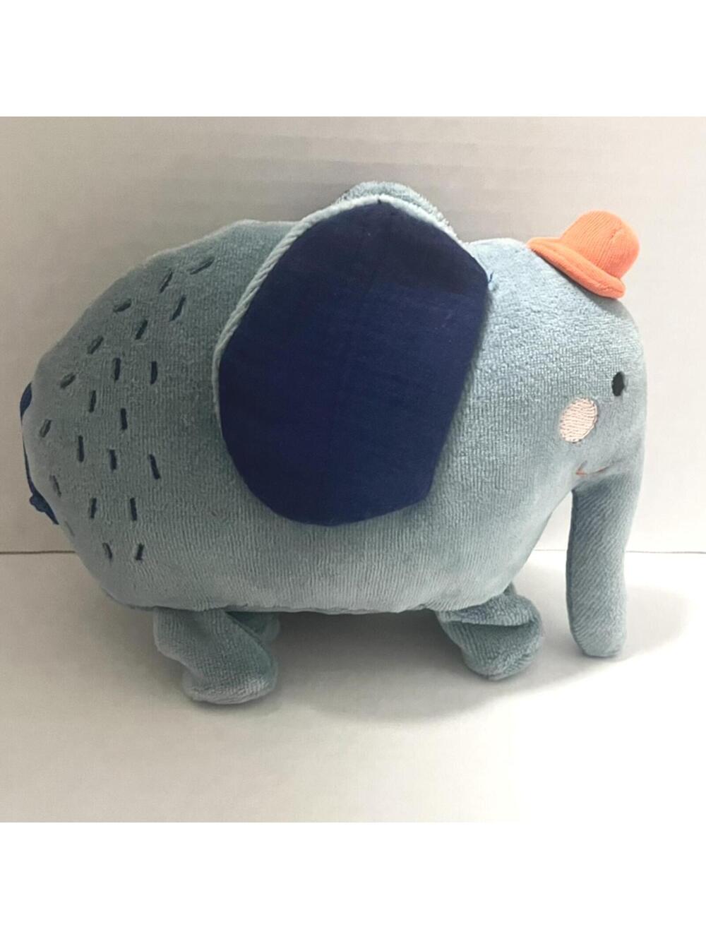Moulin Roty Blue Elephant Plush Rattle Bells Les Toupitis Baby Stuffed Animal